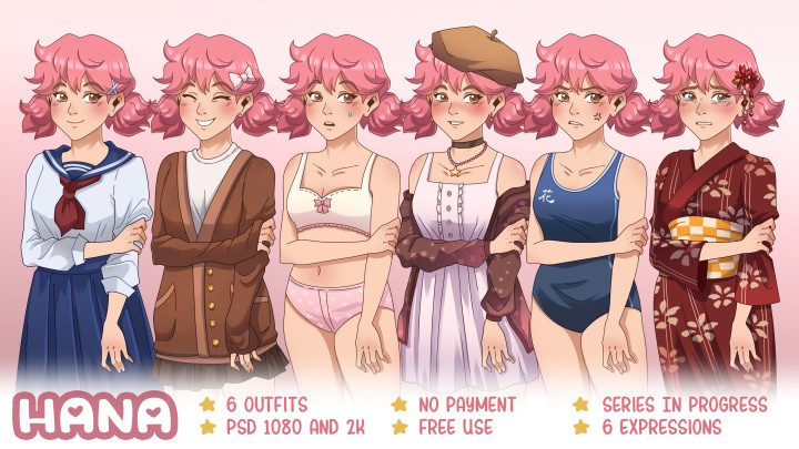 免费的可爱女孩视觉小说角色素材