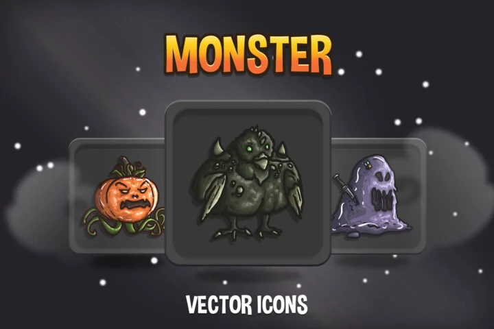 48个256*256的高品质矢量2D游戏怪物头像图标素材