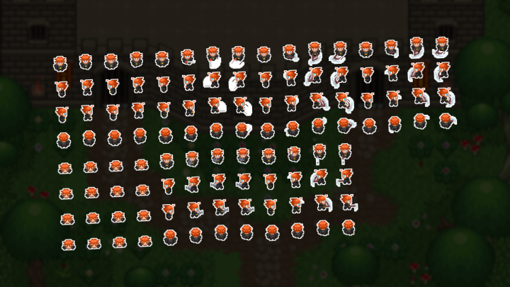 96个自上而下的四向像素骑士动画角色素材