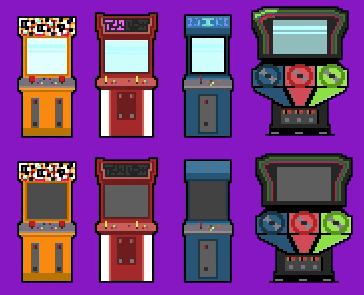 一组简单的带有动画的像素街机柜素材