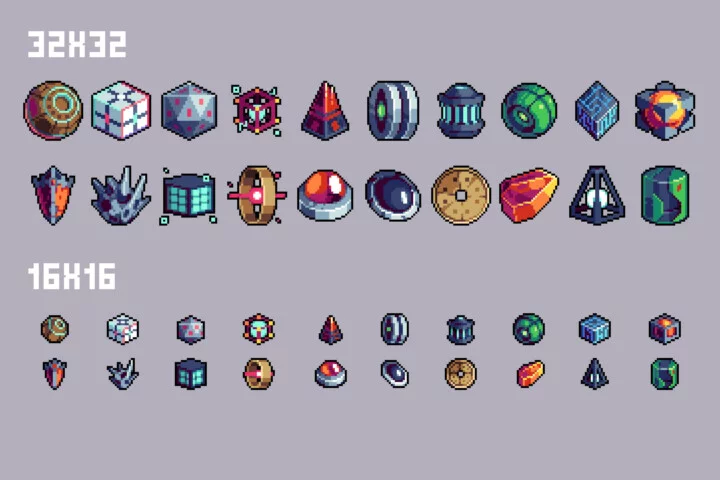 20个32*32的像素赛博朋克世界神器动画图标素材