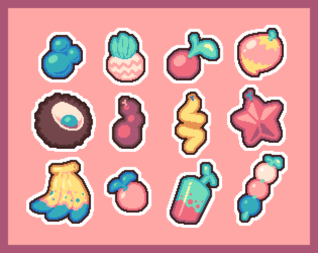 12个虚构的奇幻像素水果素材