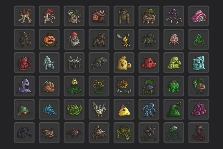 48个256*256的高品质矢量2D游戏怪物头像图标素材