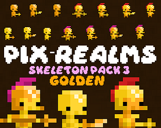 14个免费的静态像素黄金骷髅角色素材