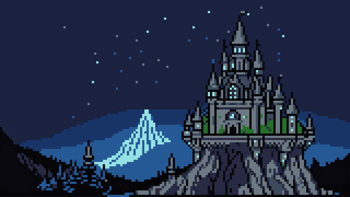 12个AI辅助生成的静态像素城堡背景图片素材