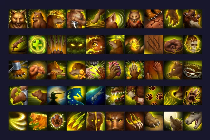 50个高分辨率的2D RPG游戏狼人技能图标素材