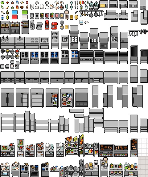 32*32自上而下的专业像素厨房套装素材