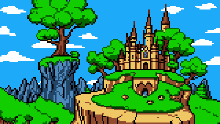 12个AI辅助生成的静态像素城堡背景图片素材