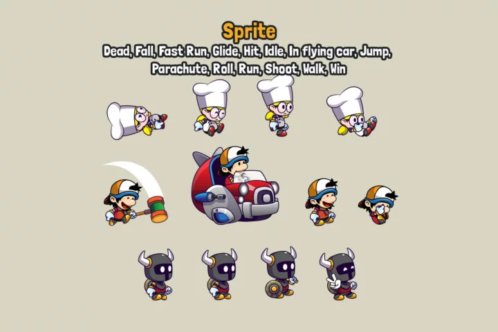 3个精美的横向卷轴Q版卡通2D人物动画素材