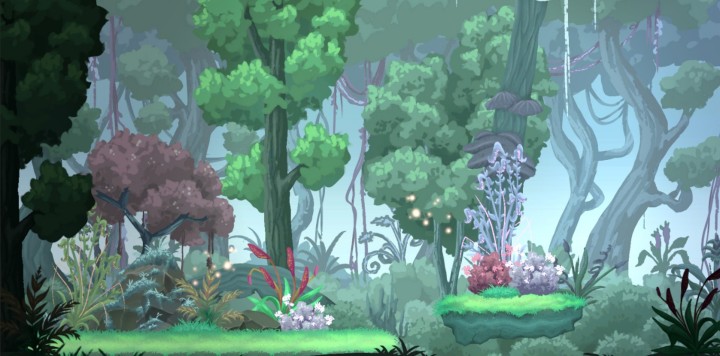 视差效果的手绘2D外星森林环境背景图片素材