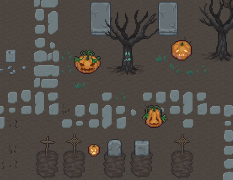 免费的自上而下像素万圣节南瓜道具素材