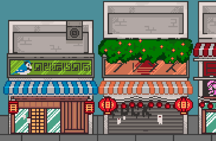 一组免费的亚洲风格像素商店素材