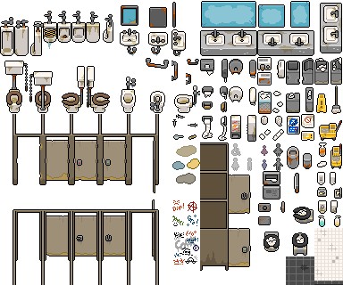 32*32自上而下的像素公共卫生间和浴室家具资产素材