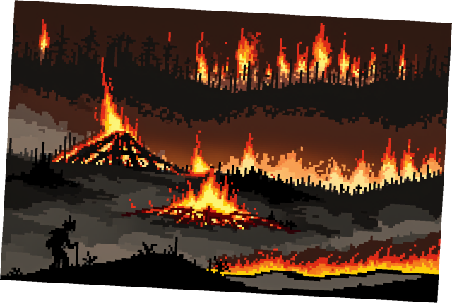 6个静态的像素燃烧的森林背景图片素材