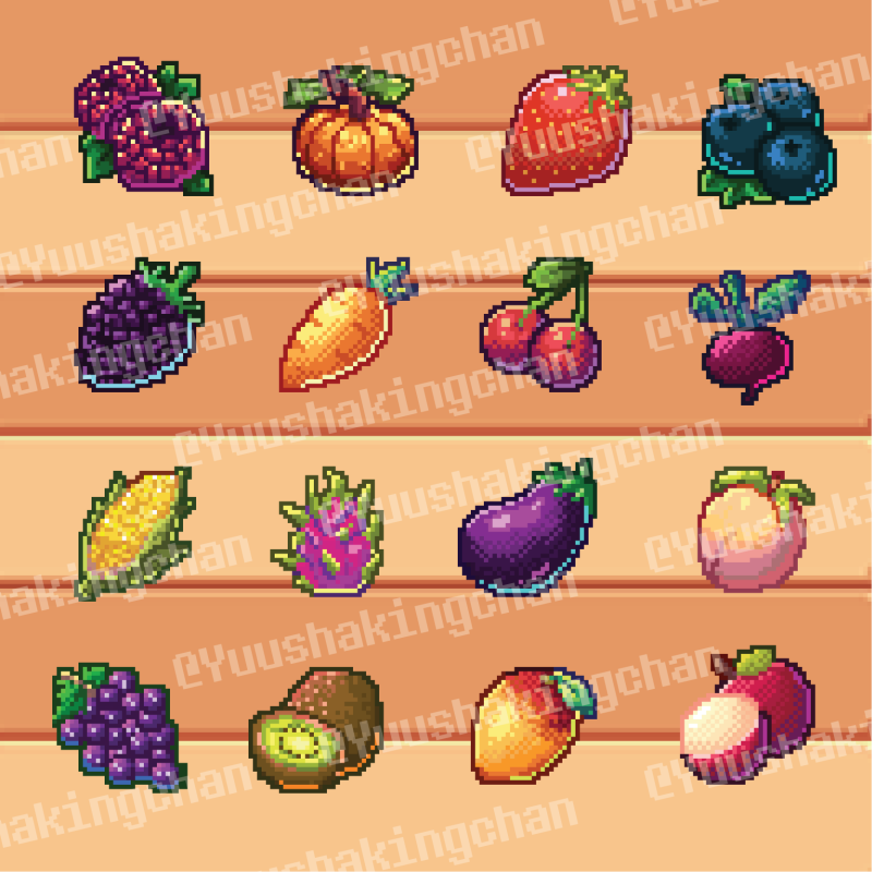 一组32*32的像素农场作物植物水果和蔬菜图标素材