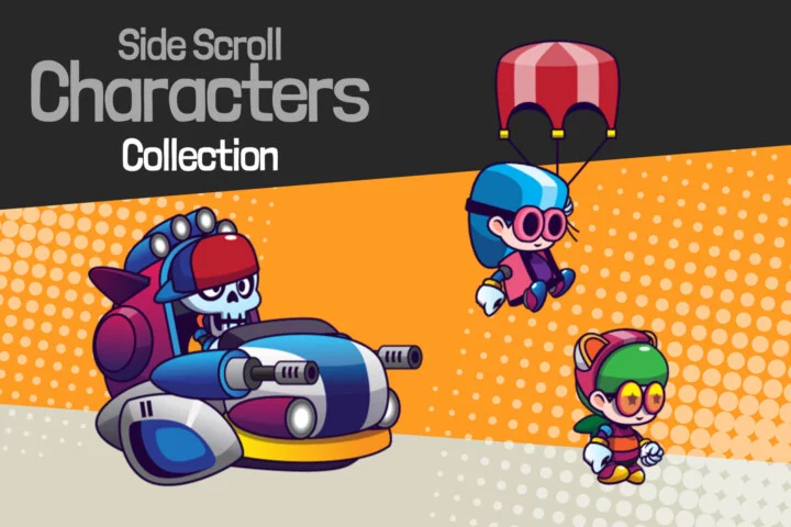 3个横版卷轴矢量卡通2D游戏角色动画素材