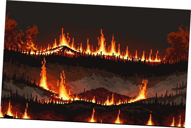 6个静态的像素燃烧的森林背景图片素材