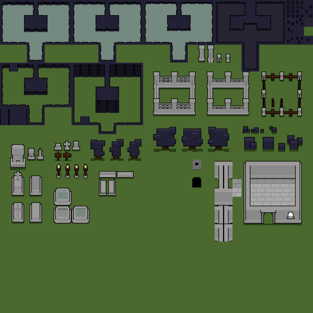 简单的奇幻像素墓地图块集资产素材