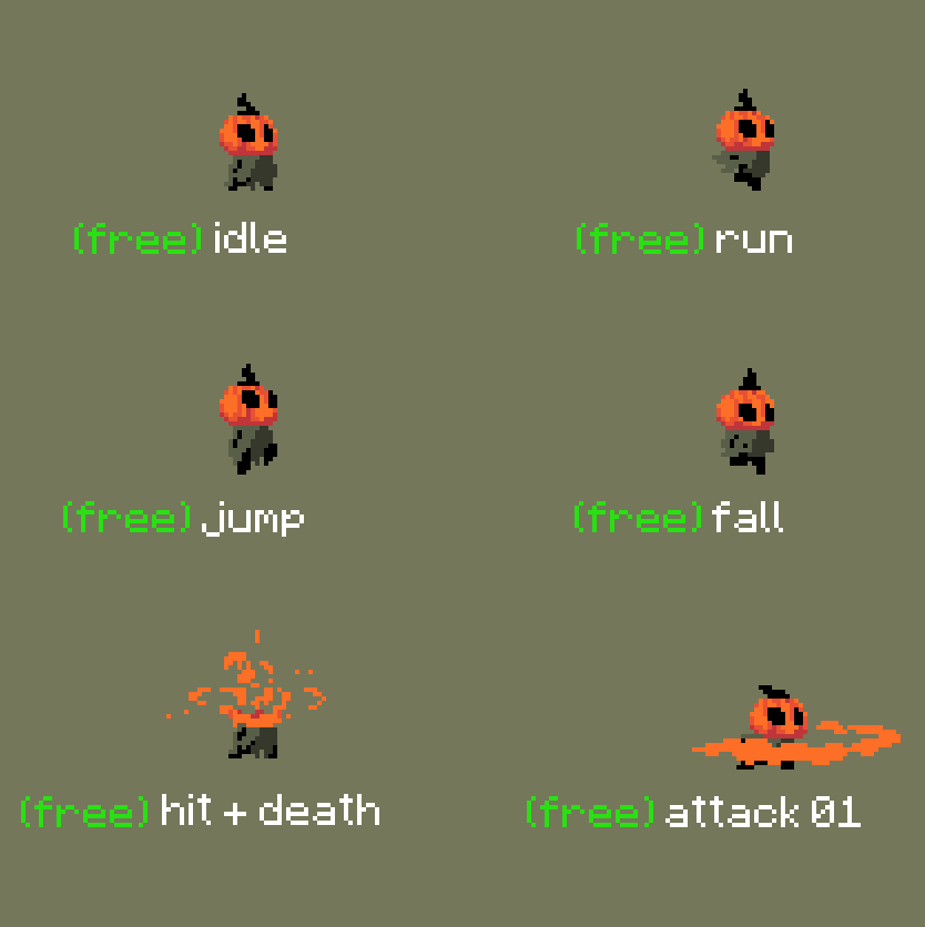 免费的迷你横版像素南瓜人动画素材