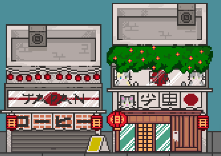 一组免费的亚洲风格像素商店素材