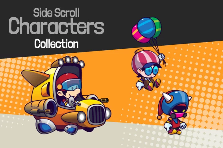 3个可爱的横版卷轴卡通矢量2D动画角色素材