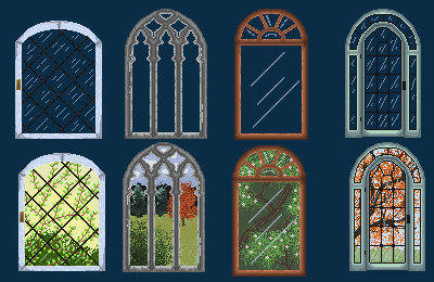 一组免费的像素玻璃窗户素材
