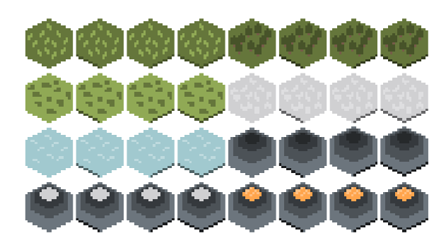 一组免费的像素六边形瓷砖素材