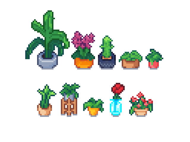 一款温馨的16*16像素风植物素材包