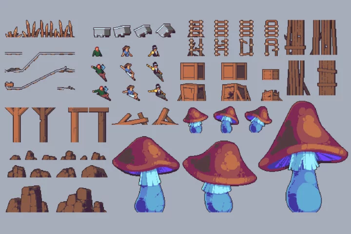 32*32的像素沼泽洞穴图块集资产素材