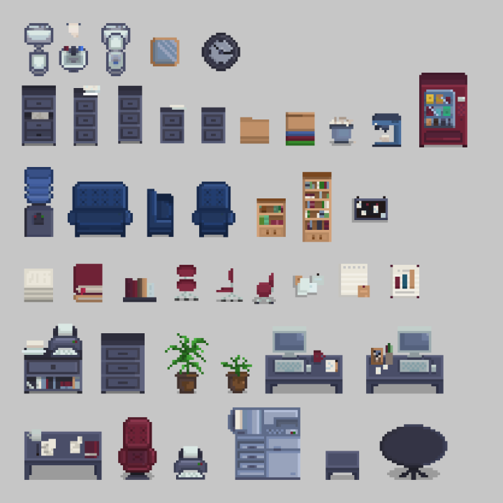 一组免费的像素办公室家具素材