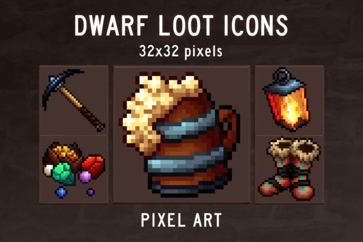 48个精美的32*32像素游戏矮人战利品图标素材