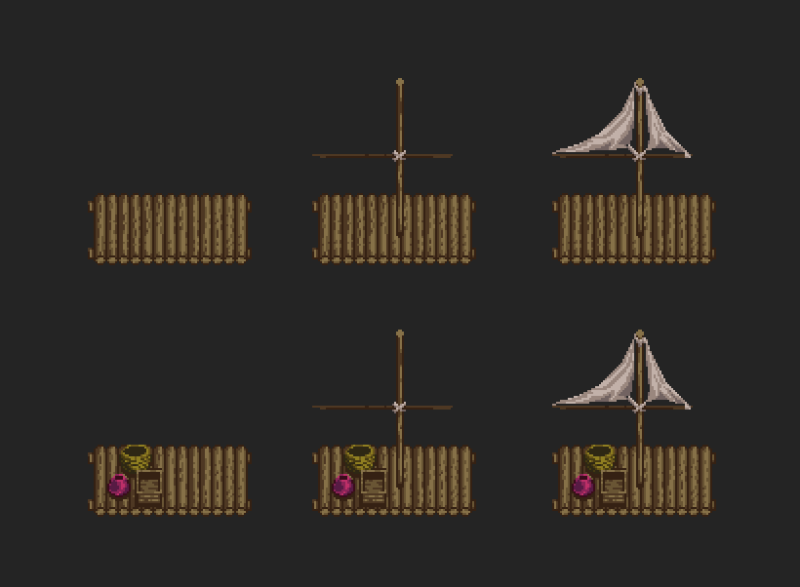 一组免费的木制像素小帆船素材