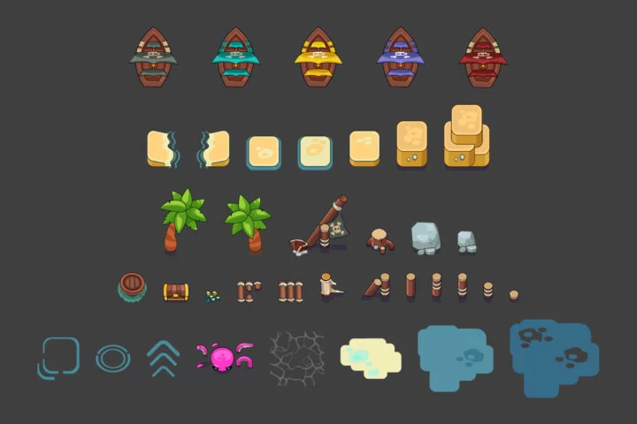 俯视角的矢量2D海盗主题游戏素材