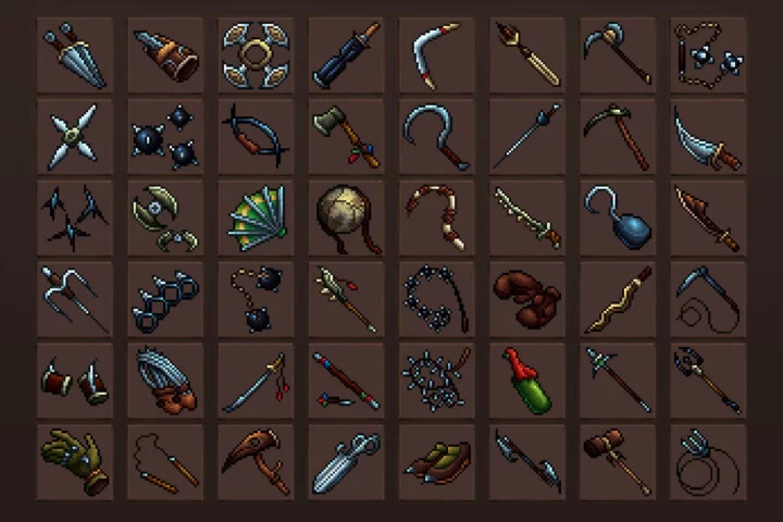 50个32*32的奇形怪状像素异域武器图标素材