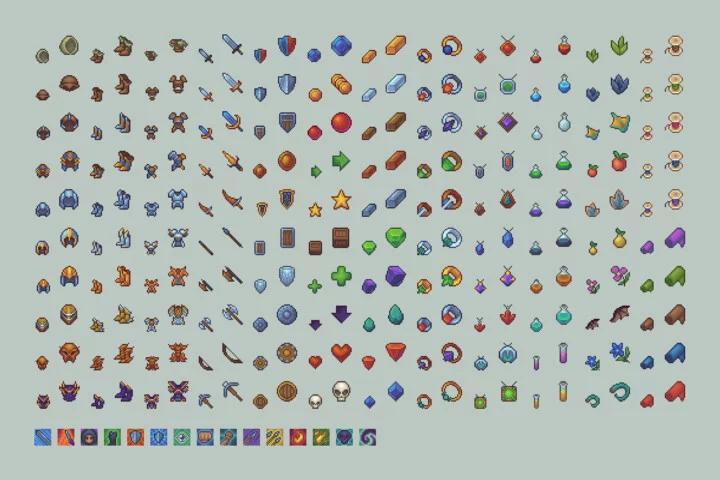 16*16的基本像素游戏GUI图标素材