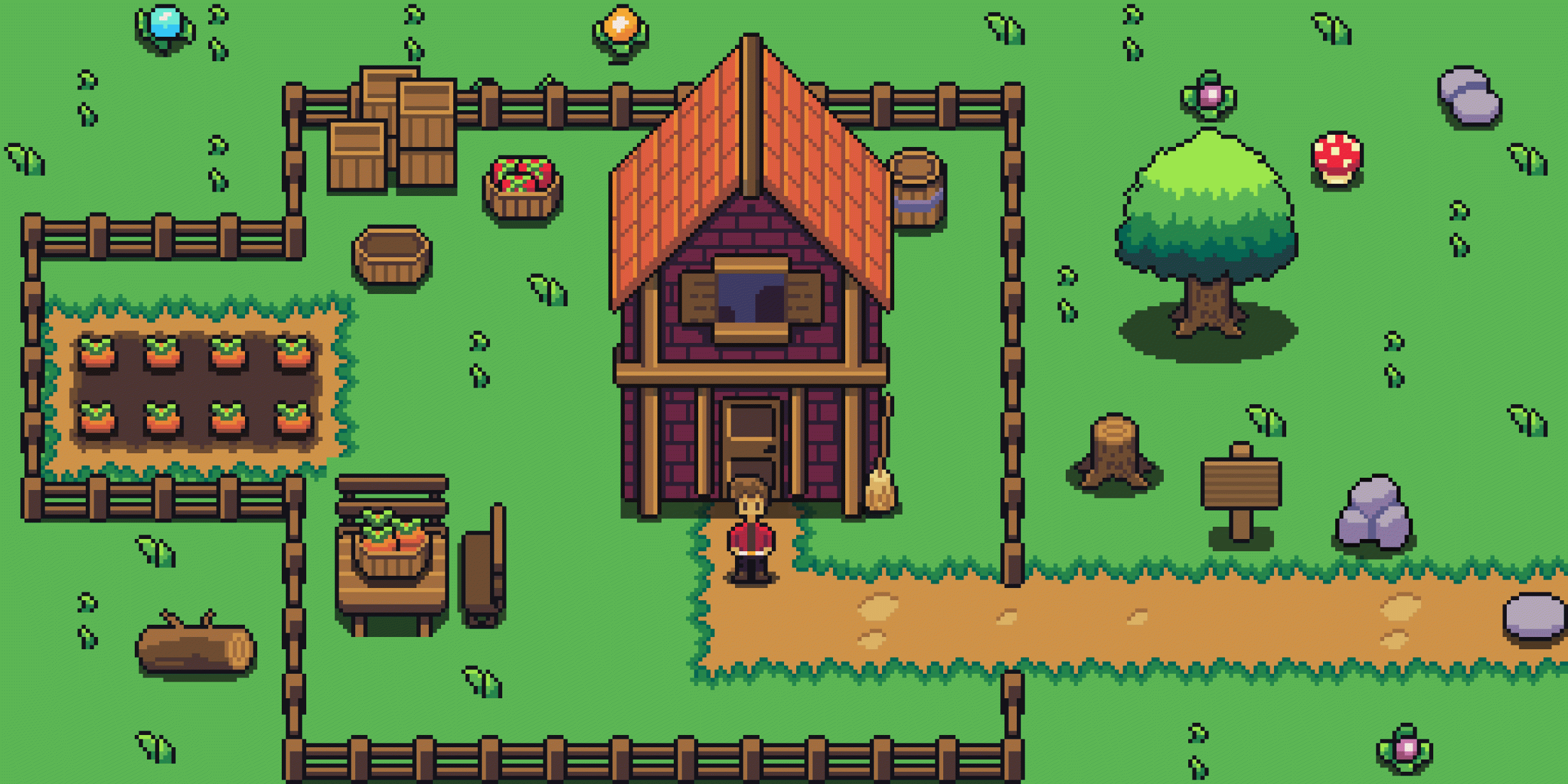 宁静祥和的免费像素柳树谷村庄图块集素材