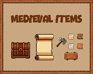 一组简单的免费中世纪像素物品素材
