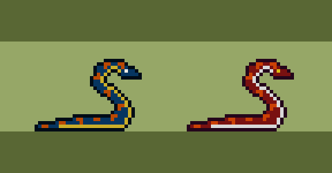 6种颜色的免费横版像素动物蛇行走动画素材