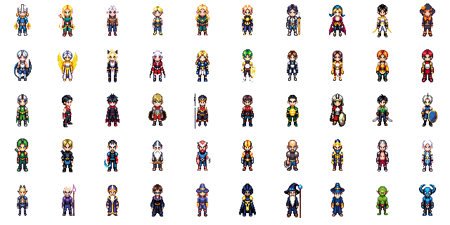 50个四向行走的64*64像素游戏动画角色NPC素材