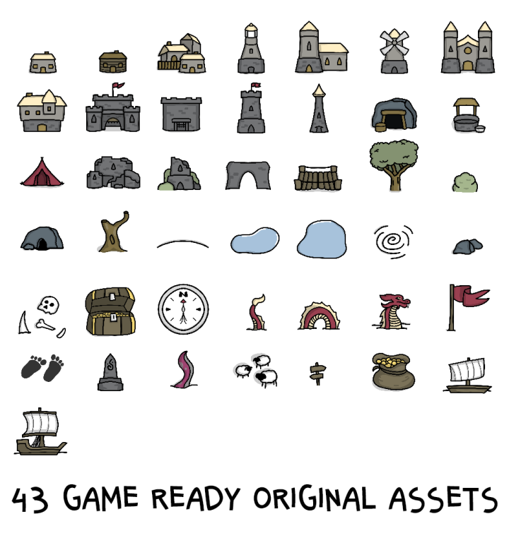 43个独特的卡通2D地图图标素材