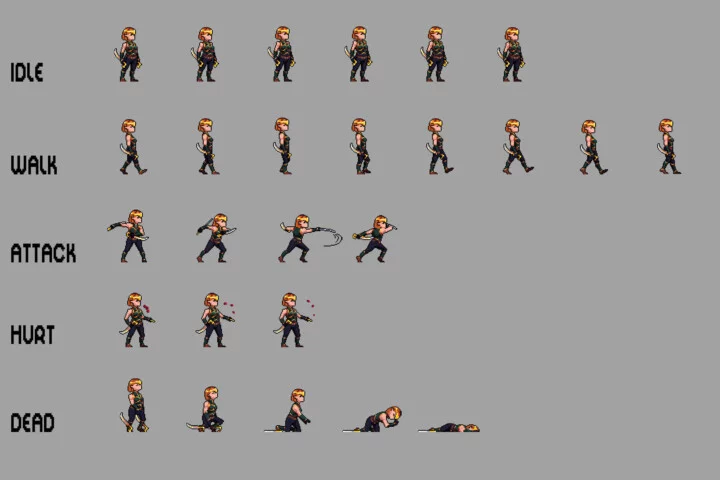 3个精美的横版像素精灵战士动画素材