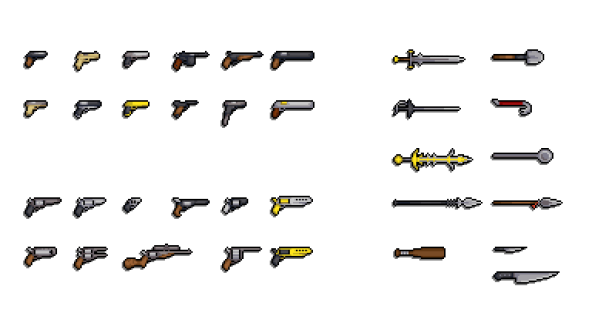 一组免费的静态像素武器枪械素材