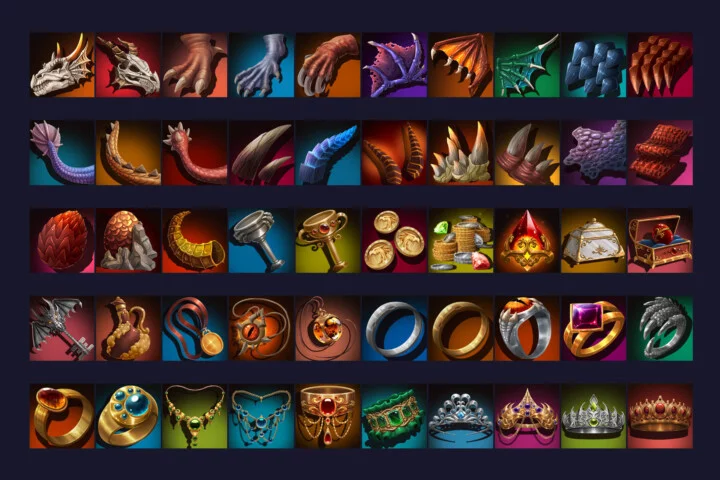 50个512*512高清2D RPG龙之战利品图标素材