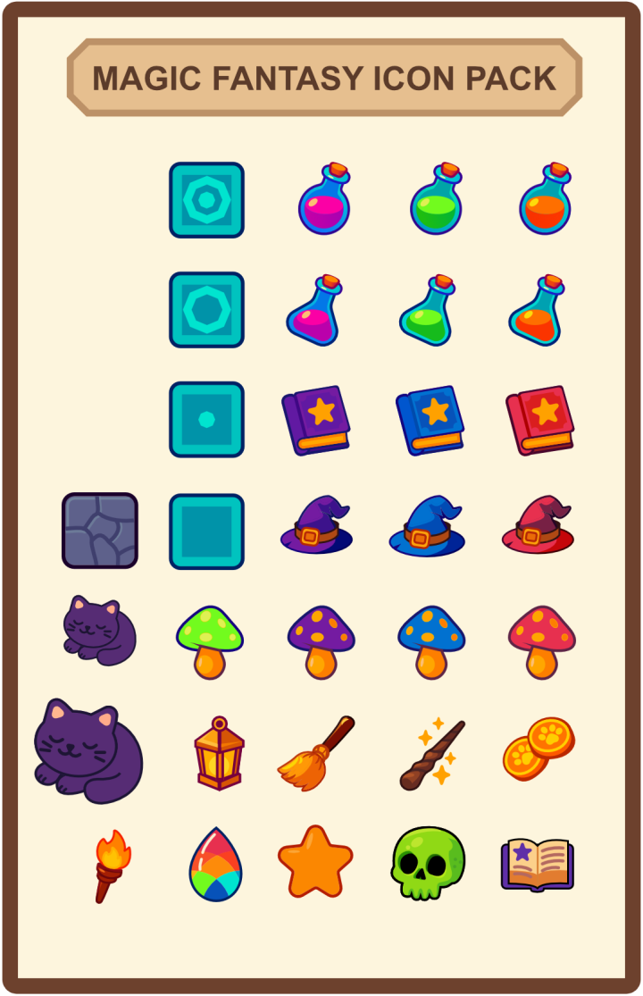 17个免费矢量2D奇幻魔法主题物品图标素材