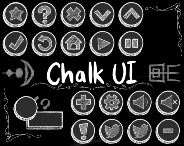 黑白粉笔风格的像素用户界面UI素材