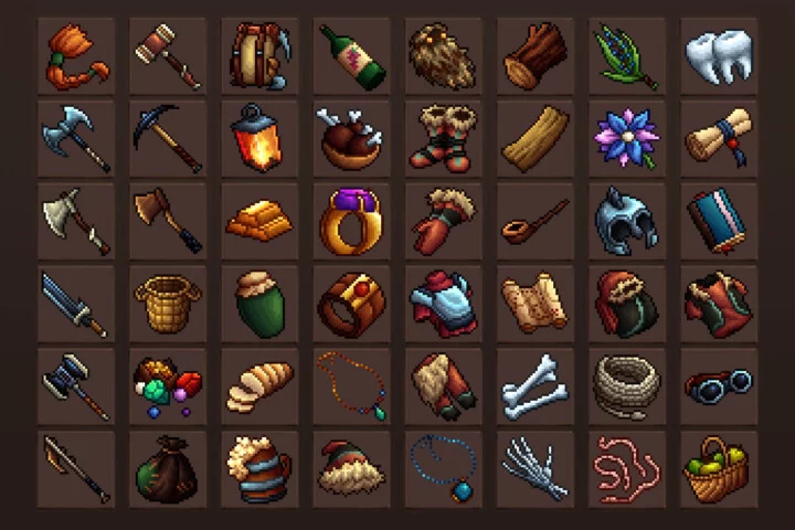 48个精美的32*32像素游戏矮人战利品图标素材