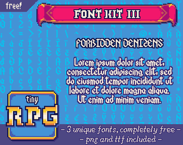 3种免费的独特复古像素迷你RPG游戏字体素材