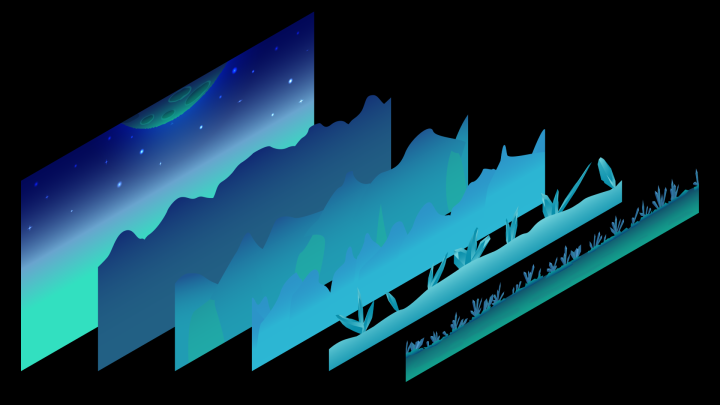 适用于2D游戏和原型设计的简单分层视差效果水晶月亮背景图片素材