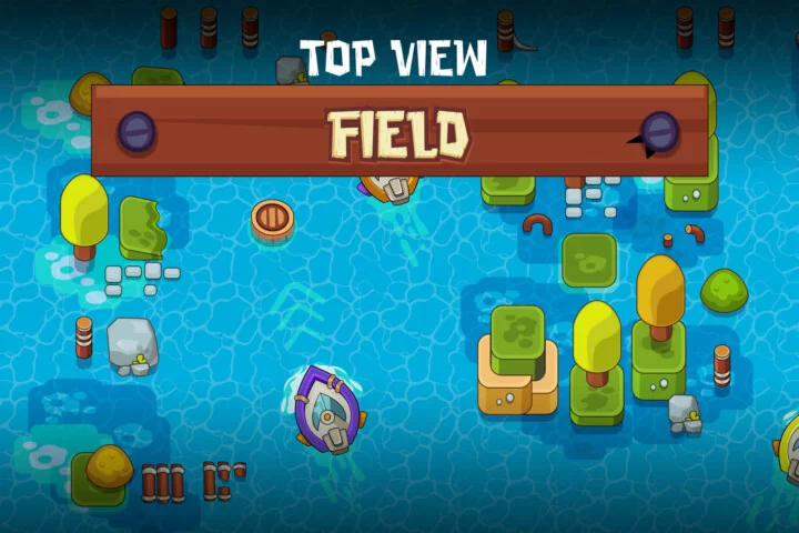 俯视角的矢量2D船只、水域和陆地资源素材