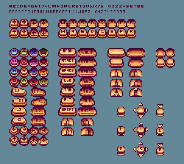 适用于像素用户界面UI的木制游戏手柄/键盘素材